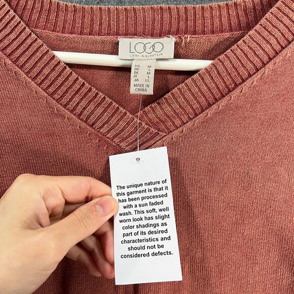 LOGO by Lori Goldstein Sun Faded Cotton V-Neck Sweater Orange Spice, Medium - Picture 3 of 10